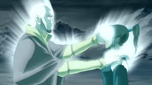 Avatar Korra receiving the Blessing of Healing from Avatar Aang